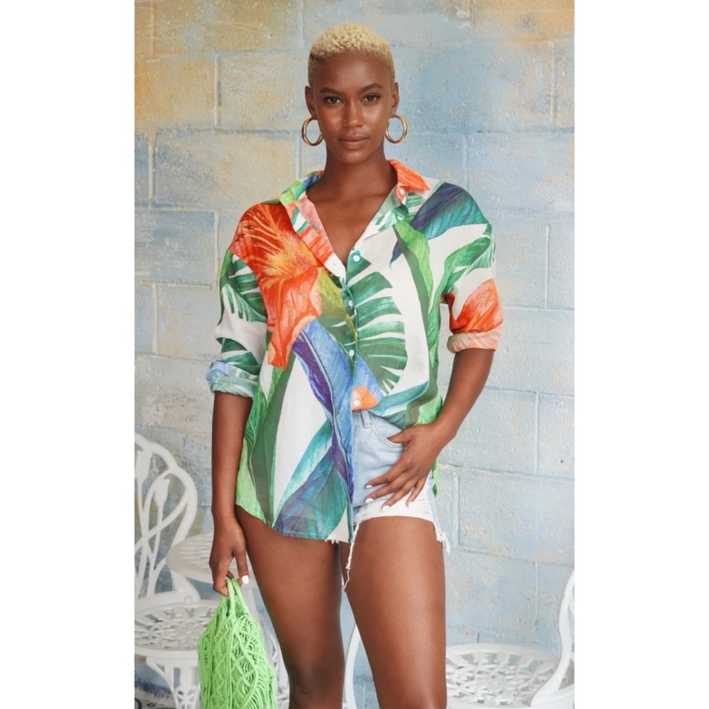 Tropical Print Button Down Shirt